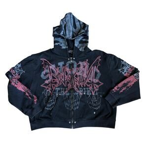 Designer Gothic Vamp Hoodie Sweatshirt ZipUp Mens Black Large